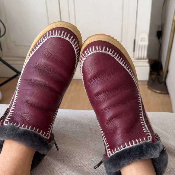 Free people New laidback London Setsu Burgundy crochet Shearling Cozy ❤️🌈 - Picture 6 of 9